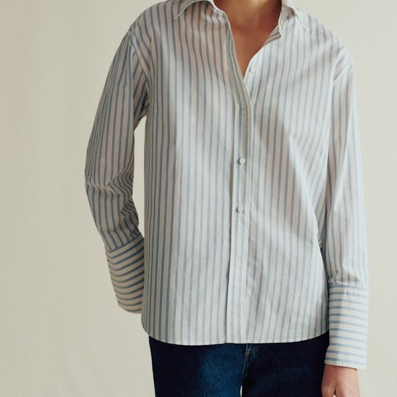Sezane Sky Blue and White Striped Shirt - Picture 3 of 13